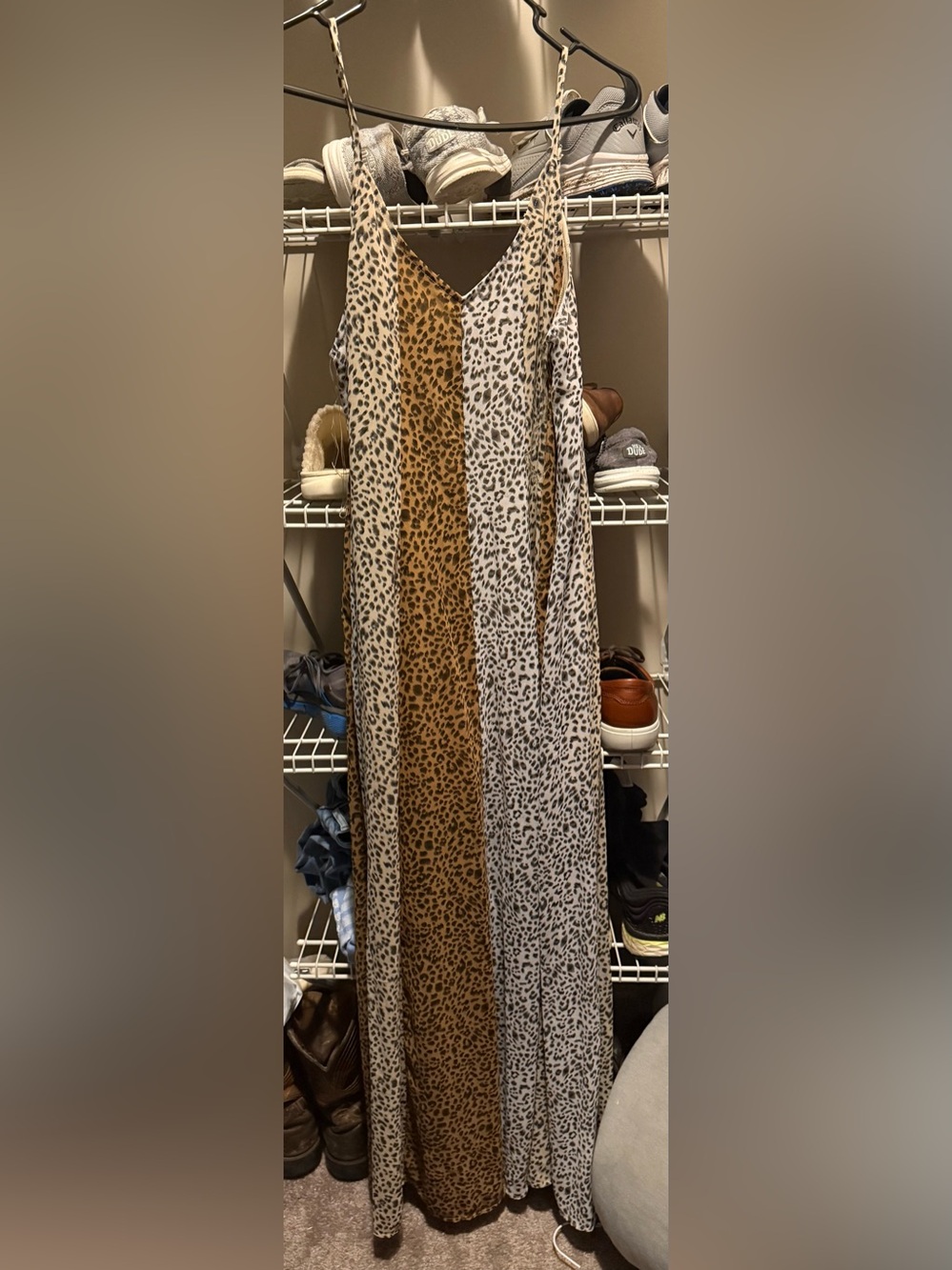 entro Two-Tone Leopard Print Maxi Skirt in Brown & Cream